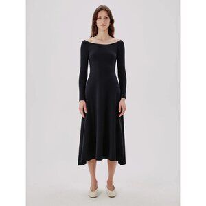 Another Tomorrow Black Leotard Long Sleeve Midi A Line Dress Medium NEW